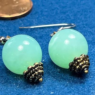 JADE BEAD DANGLY EARRINGS