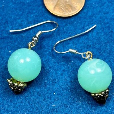 JADE BEAD DANGLY EARRINGS