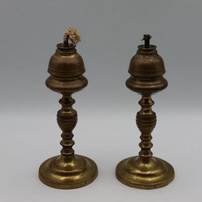Pair of Antique Brass Oil Lamps