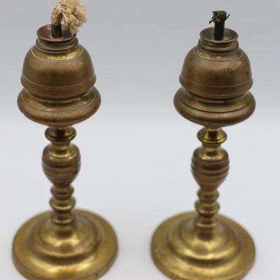 Pair of Antique Brass Oil Lamps