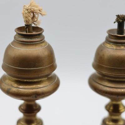 Pair of Antique Brass Oil Lamps