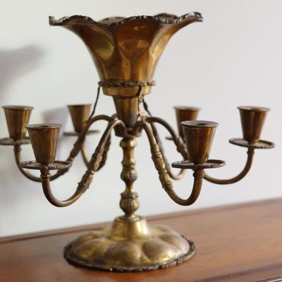 Brass Antique 6 Arm Candleholder