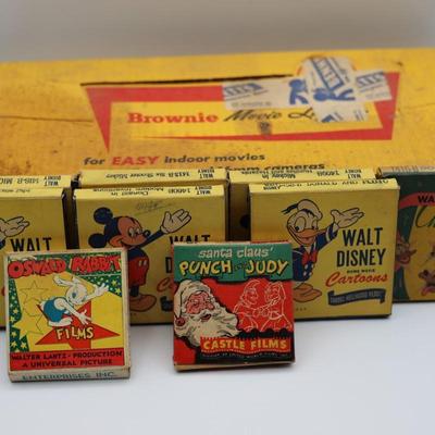 Nine (9) Vintage Animated Films in Boxes & Kodak Brownie Movie Light