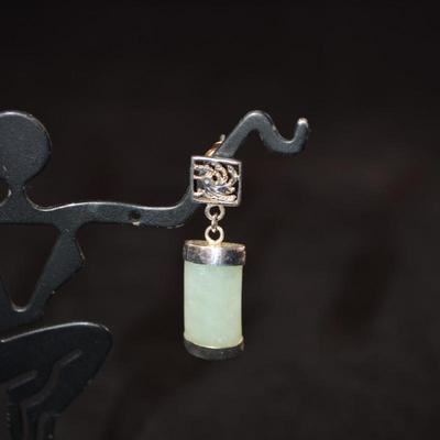 925 Sterling Curved Jade Hummingbird Drop Earrings, 4.9g