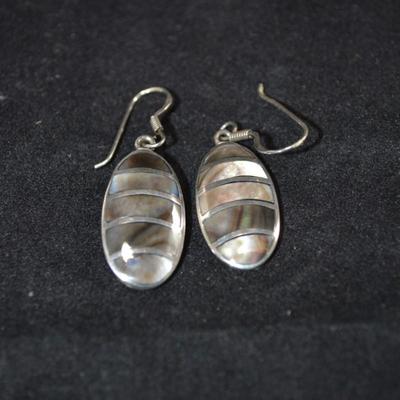 925 Sterling Oval Abalone Drop Earrings, 4.5g