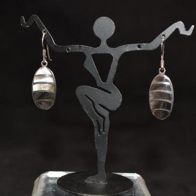 925 Sterling Oval Abalone Drop Earrings, 4.5g