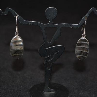 925 Sterling Oval Abalone Drop Earrings, 4.5g
