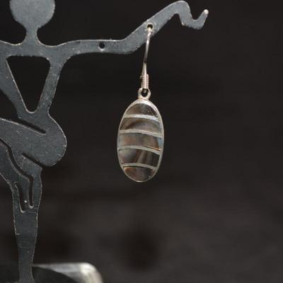 925 Sterling Oval Abalone Drop Earrings, 4.5g