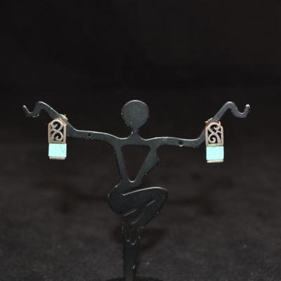 925 Sterling Turquoise Filigree Earrings 3.1g