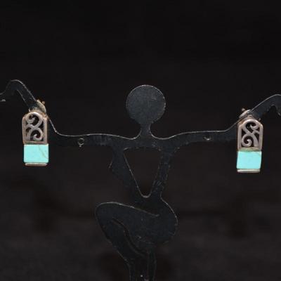925 Sterling Turquoise Filigree Earrings 3.1g