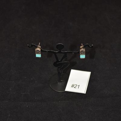 925 Sterling Turquoise Filigree Earrings 3.1g