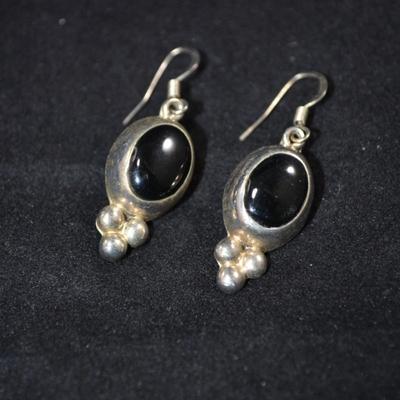 925 Sterling & Onyx Drop Earrings, 5.0g