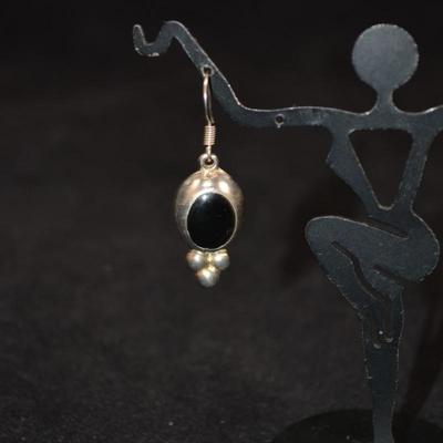 925 Sterling & Onyx Drop Earrings, 5.0g