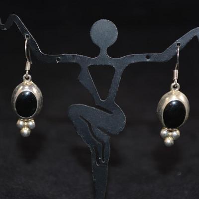 925 Sterling & Onyx Drop Earrings, 5.0g
