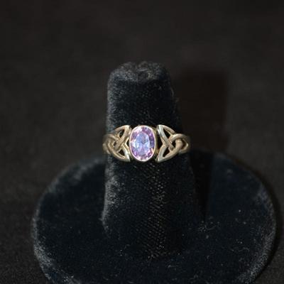 Vintage 925 Sterling Trinity Knot Ring w/ Amethyst Size 7, 2.5g