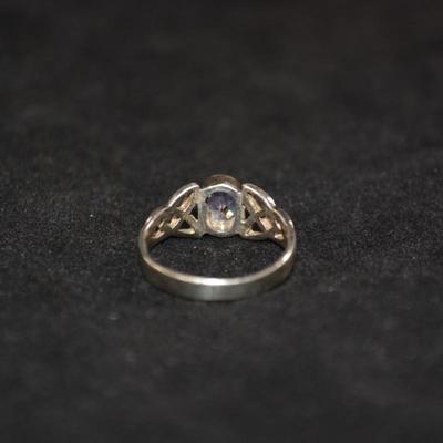 Vintage 925 Sterling Trinity Knot Ring w/ Amethyst Size 7, 2.5g