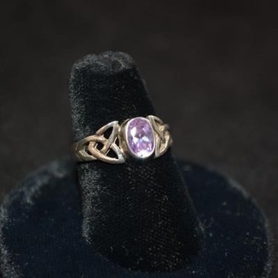 Vintage 925 Sterling Trinity Knot Ring w/ Amethyst Size 7, 2.5g