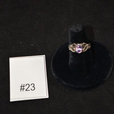 Vintage 925 Sterling Trinity Knot Ring w/ Amethyst Size 7, 2.5g