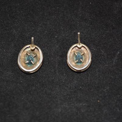 925 Sterling Earrings with Marcasite & Aqua Marine Glass 3.3g