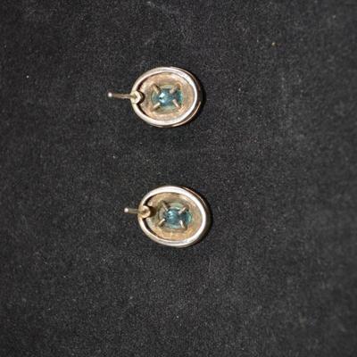 925 Sterling Earrings with Marcasite & Aqua Marine Glass 3.3g