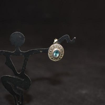 925 Sterling Earrings with Marcasite & Aqua Marine Glass 3.3g