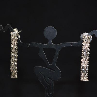 Vintage Sterling Silver Woven Drop Earrings 7.0g
