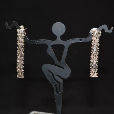 Vintage Sterling Silver Woven Drop Earrings 7.0g