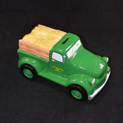 Ceramic John Deere Piggy Bank w/ Plug 9â€x5â€x4.75â€