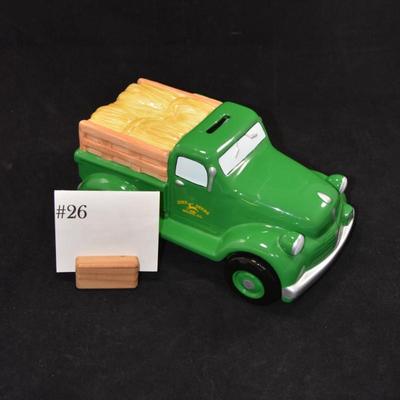 Ceramic John Deere Piggy Bank w/ Plug 9â€x5â€x4.75â€