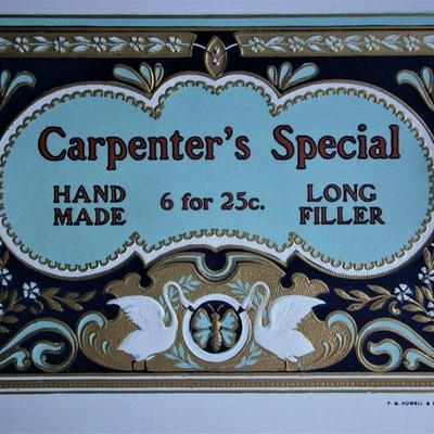 "Carpenter's Special" Inner Lid Cigar Box Label, form early 1900's