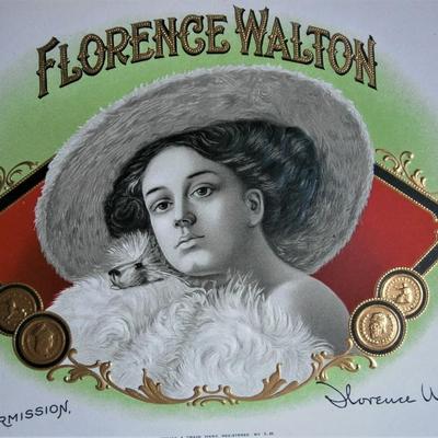 "FLORENCE WALTON" Inner Lid Cigar Box Label, form early 1900's