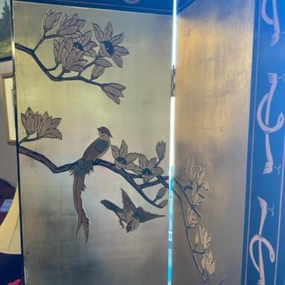 Asian lacquered screen with birds