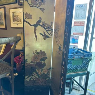 Asian lacquered screen with birds