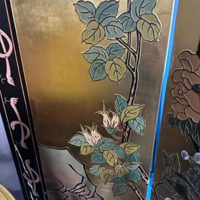 Asian lacquered screen with birds