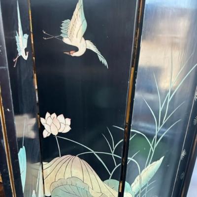 Asian lacquered screen with birds