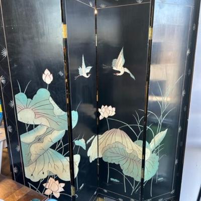 Asian lacquered screen with birds
