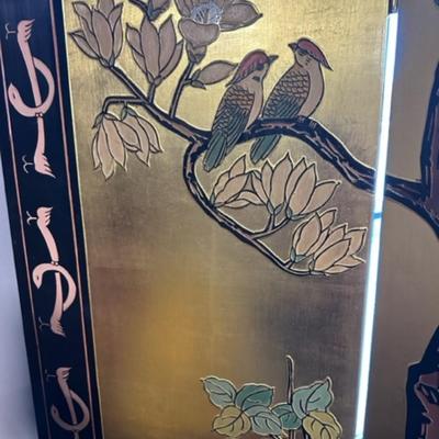 Asian lacquered screen with birds