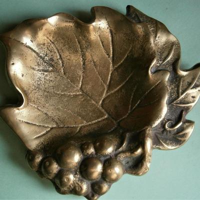 Cast Brass Figural Grape leaf Desk Tray from the early 1900's