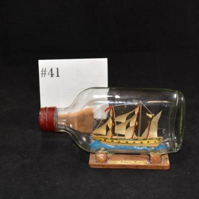 Small Vintage â€œQueen Anneâ€™s Revengeâ€ Ship In A Bottle 6x3.5