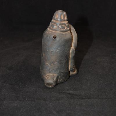 Vintage MAYA Black Pottery Flute 4.5â€