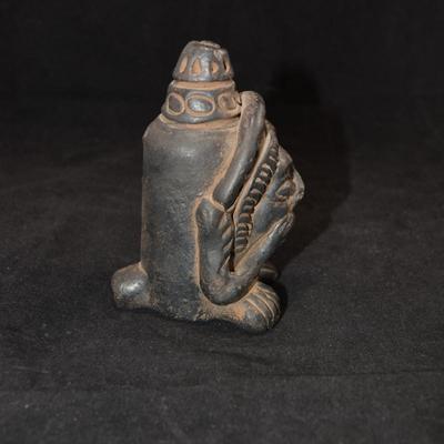 Vintage MAYA Black Pottery Flute 4.5â€