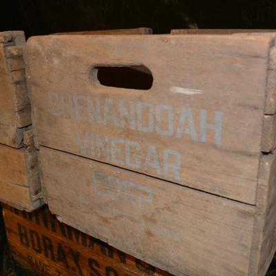 3 Antique/Vintage Wood Crates BORAX, Shenandoah Vinegar Corp + More