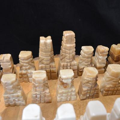 Vintage Agate Chess Set, No Board, Black Missing Pawn AS IS