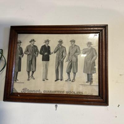 wood framed vintage men's clothing advertisement