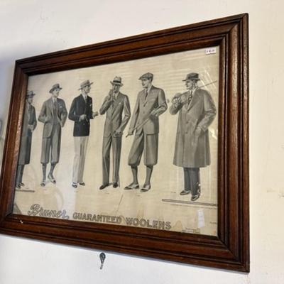 wood framed vintage men's clothing advertisement