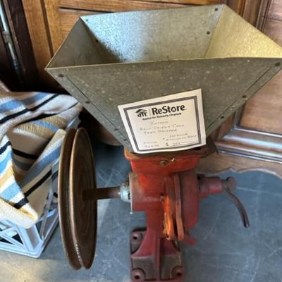 Belt driven corn grinder Vintage farm equipment