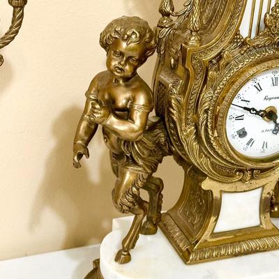 BREVETTATO ~ 3 Pc Italian Imperial Working Clock & Matching Candelabras