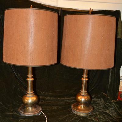 Matching Vintage Brass STIFFEL 3-Way End Table Lamps 30â€x16â€