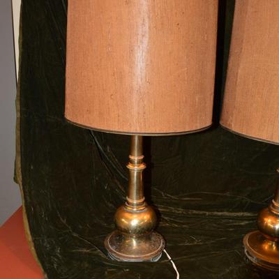 Matching Vintage Brass STIFFEL 3-Way End Table Lamps 30â€x16â€