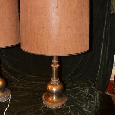 Matching Vintage Brass STIFFEL 3-Way End Table Lamps 30â€x16â€